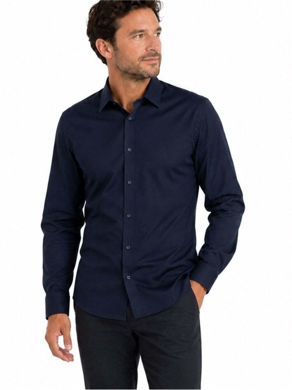 NWT Perry Ellis Men's Dress Shirt Size Medium Blue Long Sleeve Wardrobecore Luxe